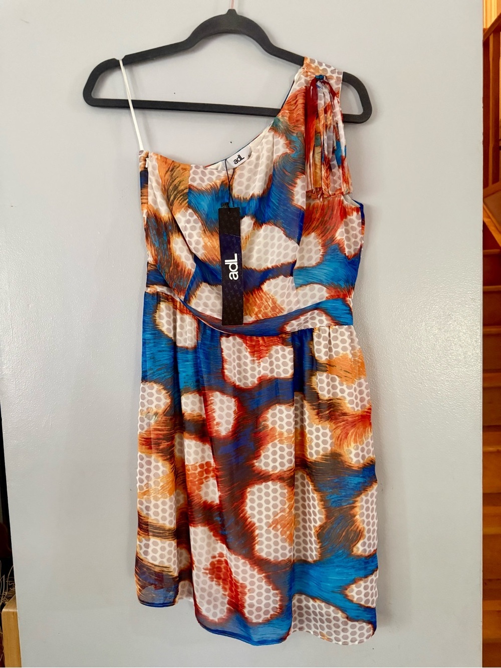 NWT adl One-Shoulder Abstract Print Dress Multicolor Mesh Texture